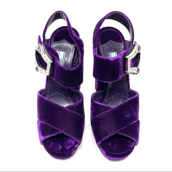 PRADA purple velvet platform sandals, made in Italy, size 37.5 - Picture 7 of 16